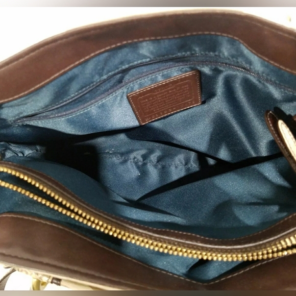 Coach Designer Collette Gold/Brown Embossed Snake Skin Trim Shoulder Bag Purse - Picture 8 of 11